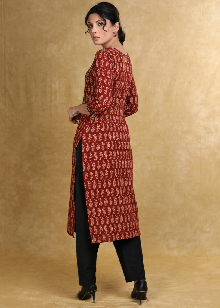 Classy Maroon Ajrakh Combination Kurta