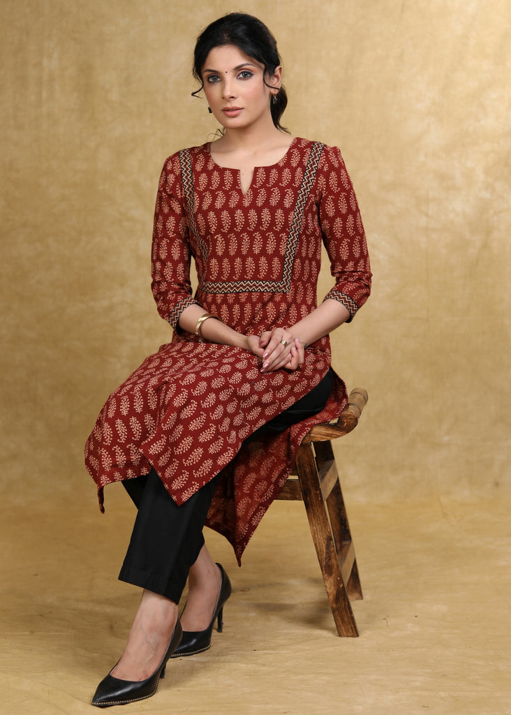 Classy Maroon Ajrakh Combination Kurta