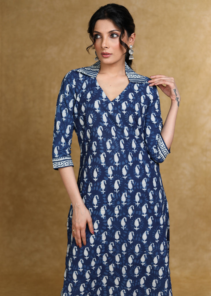 Smart Casual Collared Indigo Kurti