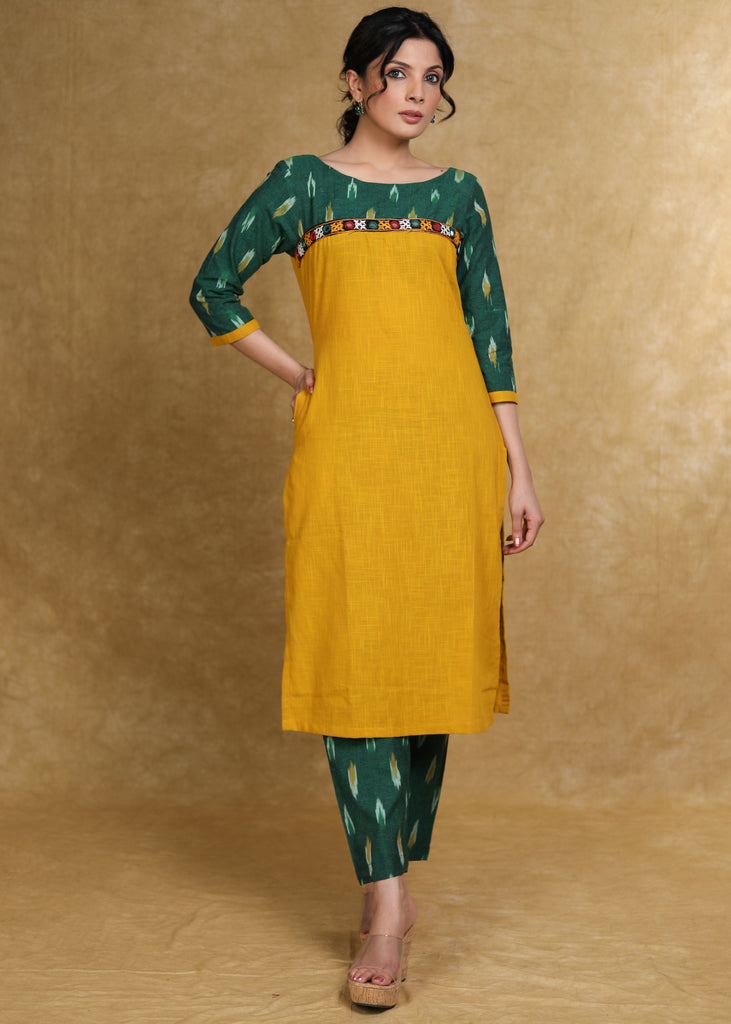 Elegant Cotton Ikat Combination Kurti Highlighted with Mirror Lace