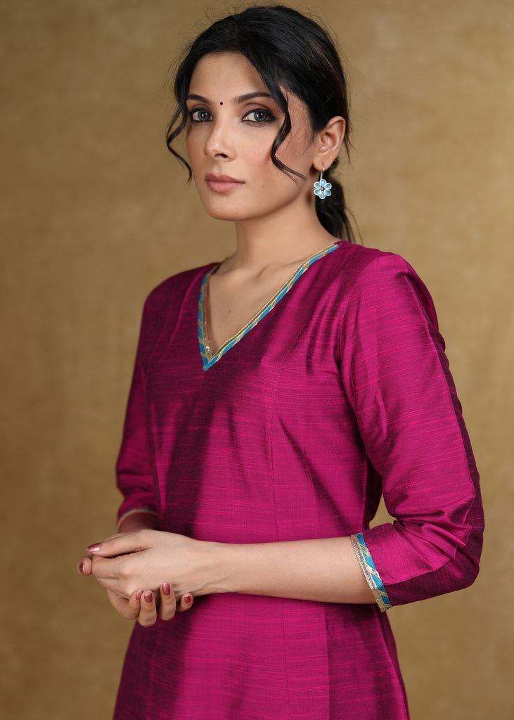 Ethnic Cotton Silk A-Line Kurti Highlighted with Gotta Patti - Coord Pant Optional