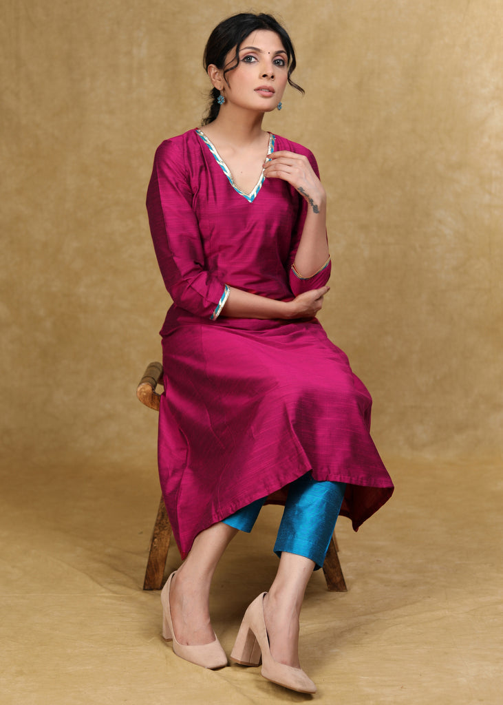 Ethnic Cotton Silk A-Line Kurti Highlighted with Gotta Patti - Coord Pant Optional