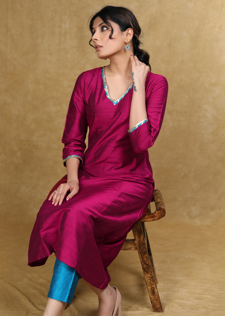 Ethnic Cotton Silk A-Line Kurti Highlighted with Gotta Patti - Coord Pant Optional