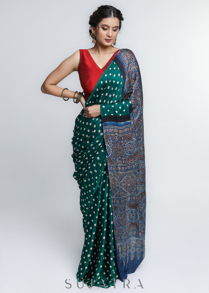 Exquisite Spring Green Modal Silk Saree Bandhej Saree