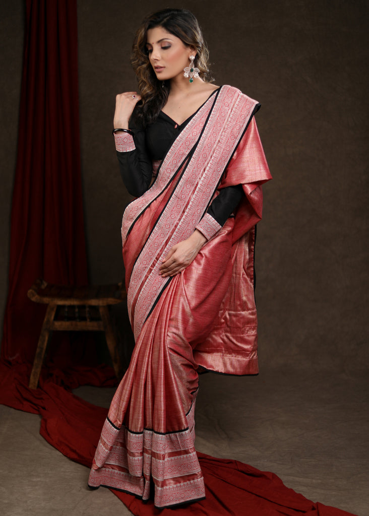 Elegant Peach Pink Cotton Silk Saree with Beautiful Border