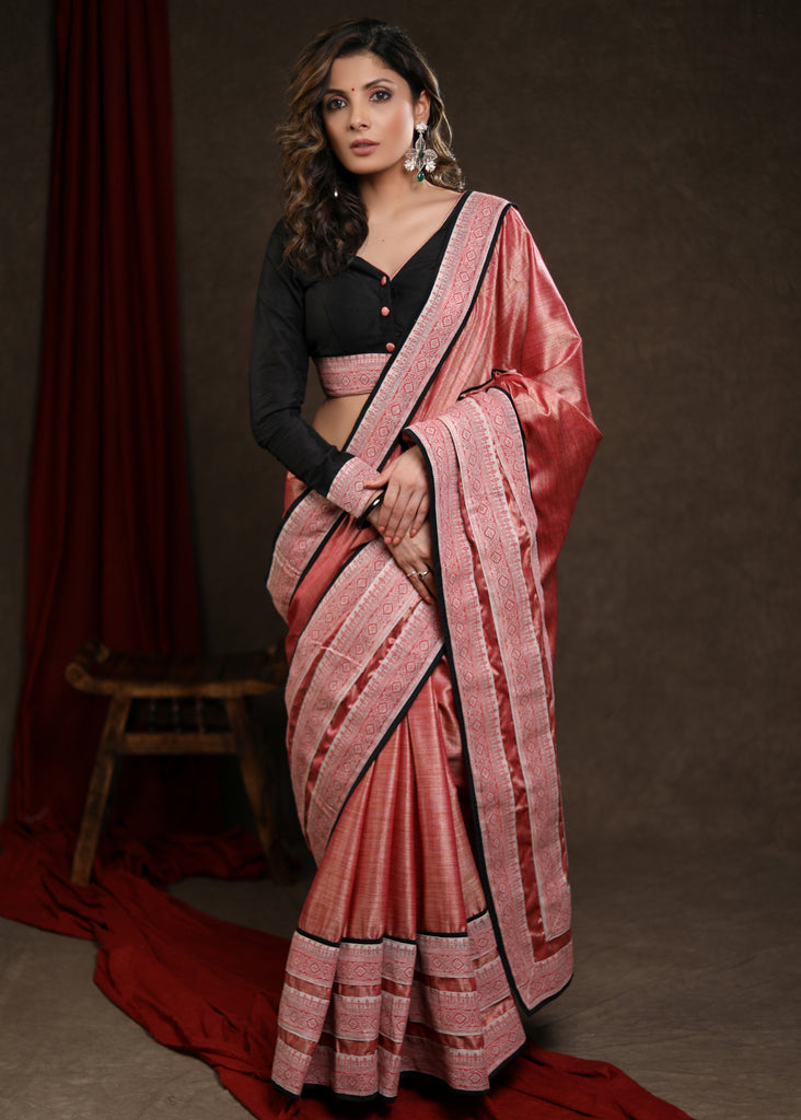 Elegant Peach Pink Cotton Silk Saree with Beautiful Border