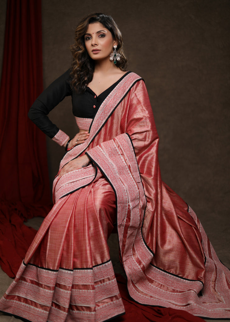 Elegant Peach Pink Cotton Silk Saree with Beautiful Border