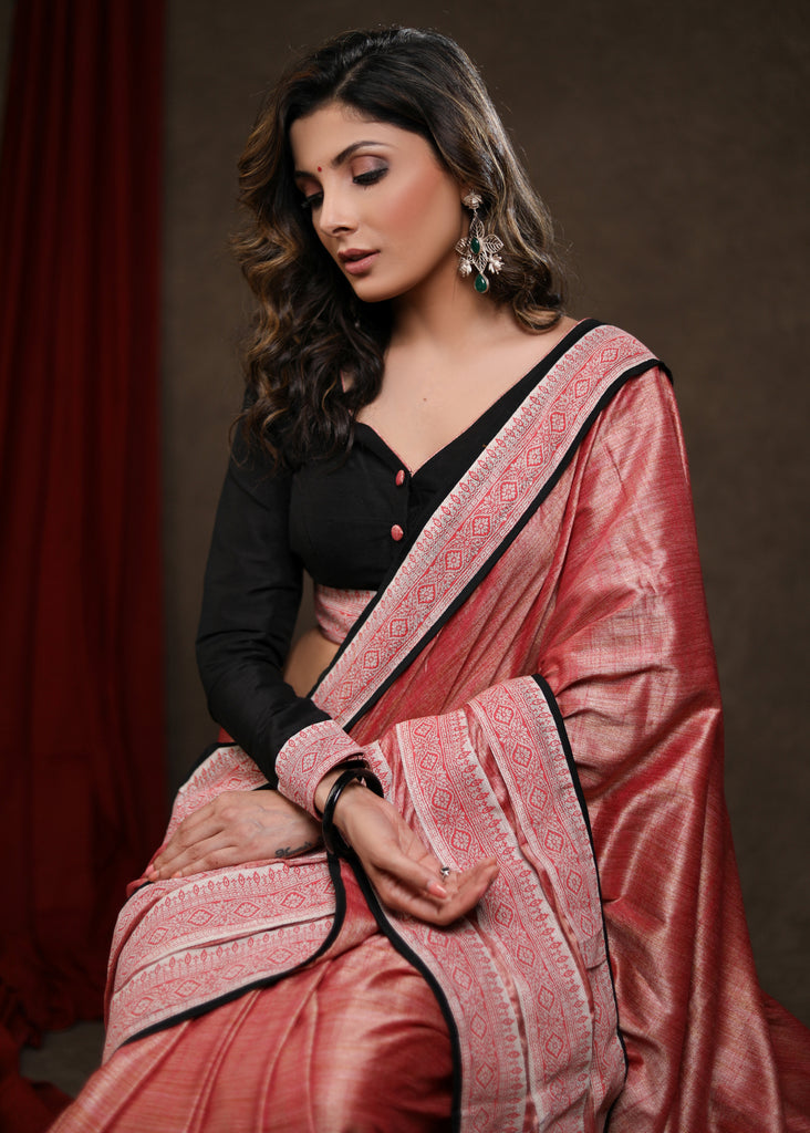 Elegant Peach Pink Cotton Silk Saree with Beautiful Border