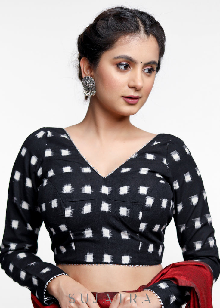 Black Double Ikkat Full Sleeve Blouse