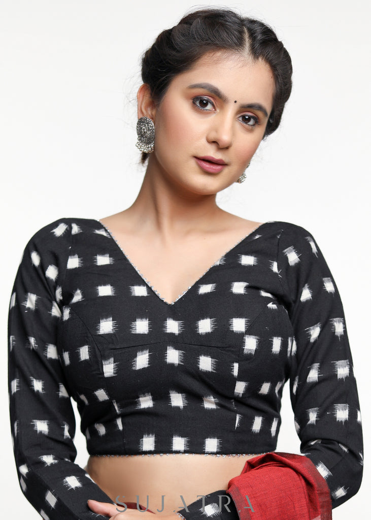 Black Double Ikkat Full Sleeve Blouse