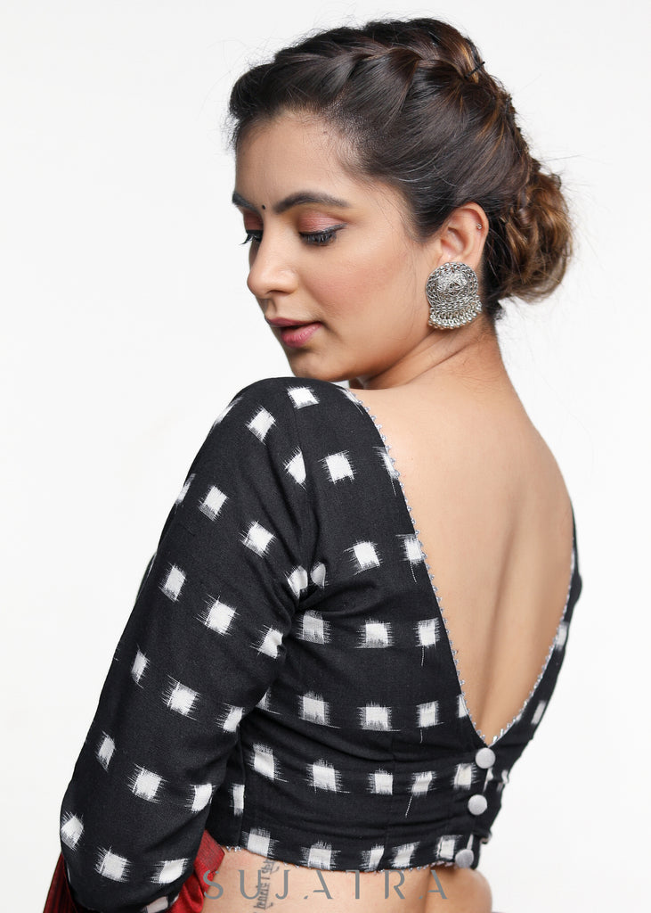 Black Double Ikkat Full Sleeve Blouse