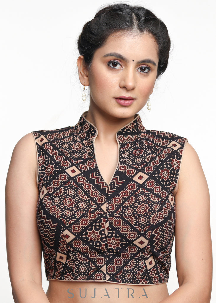 Smart Ajrakh Sleeveless Cotton Blouse