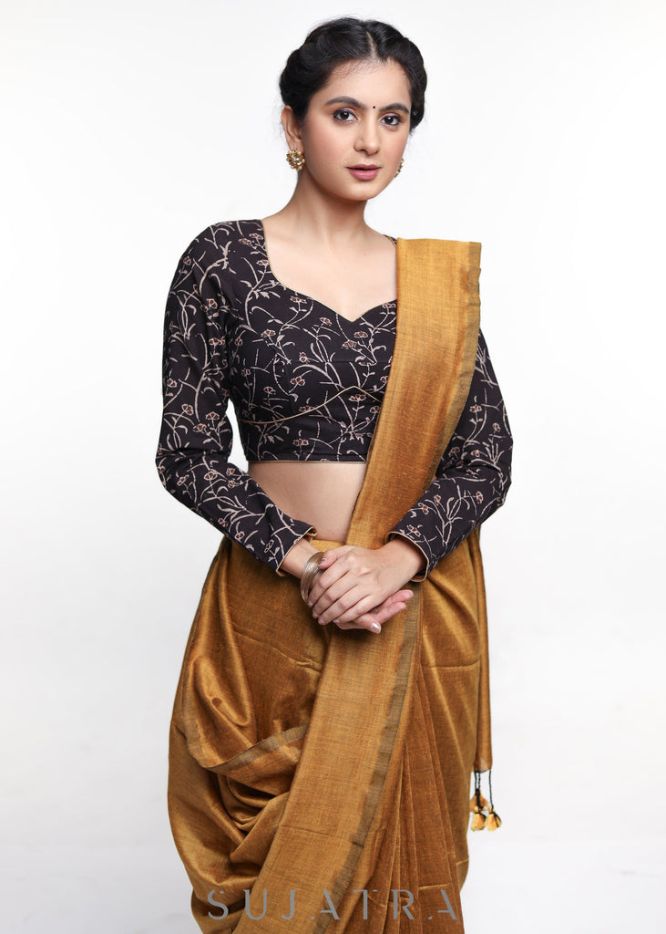 Black Floral Ajrakh Full Sleeve Cotton Blouse
