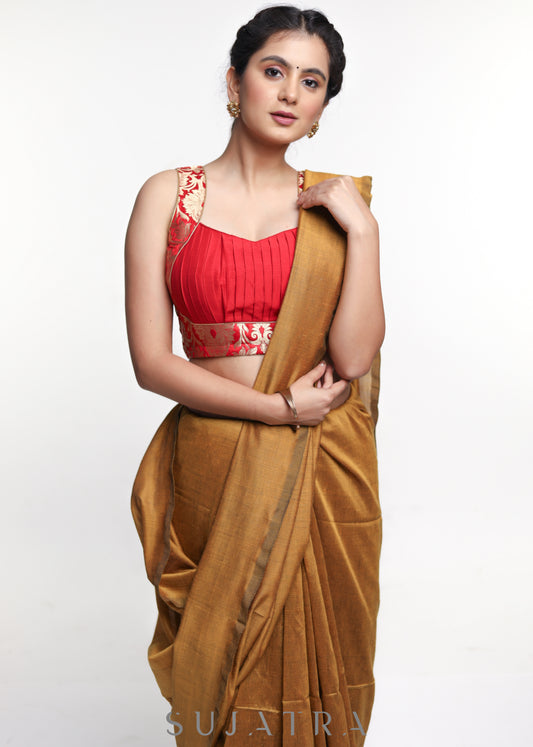 Red Banarsi Sleeveless Cotton Silk Blouse