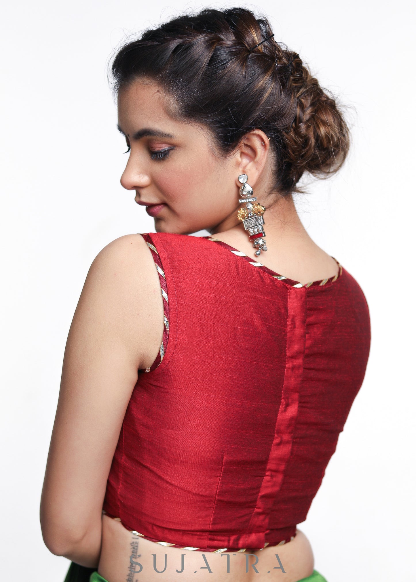 Maroon Cotton Silk Gota Patti Blouse