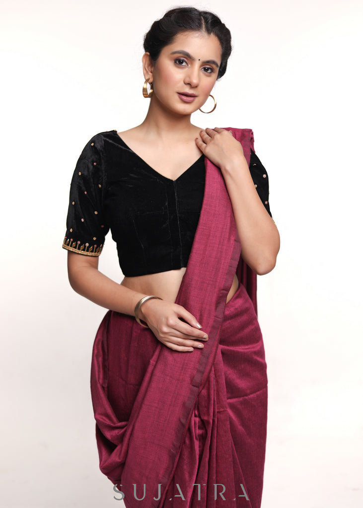Elegant Hand Embroidered Black Velvet blouse