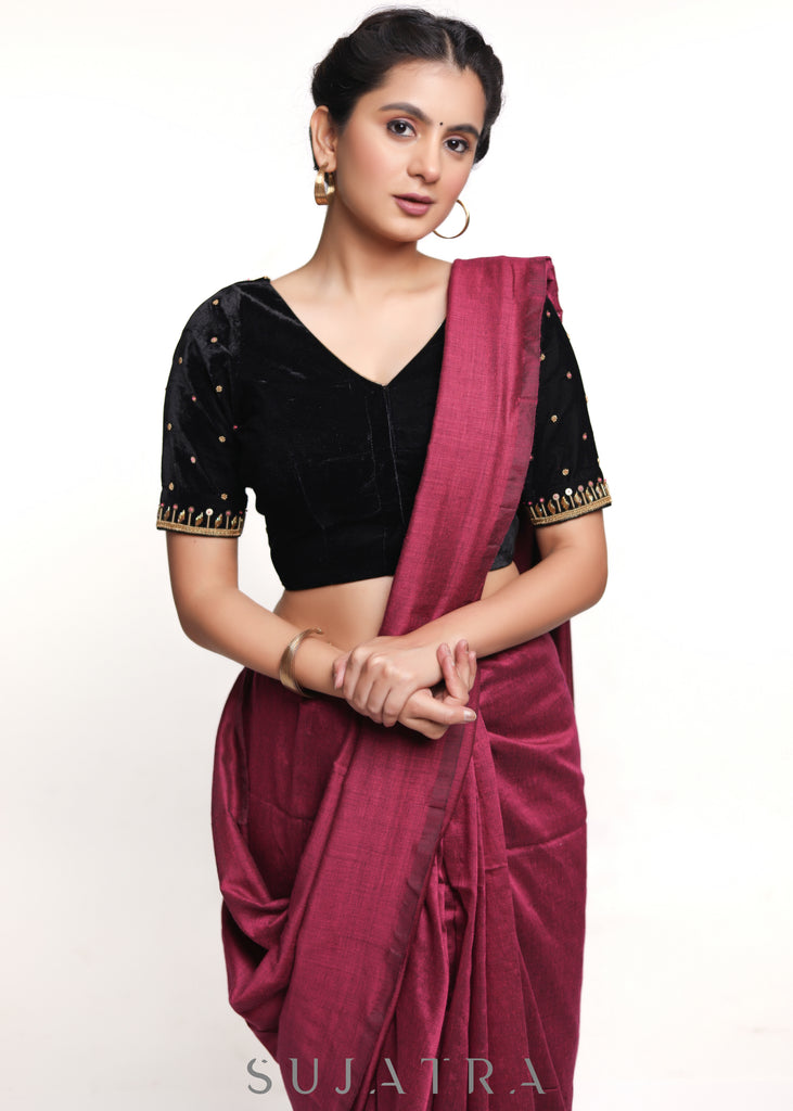 Elegant Hand Embroidered Black Velvet blouse