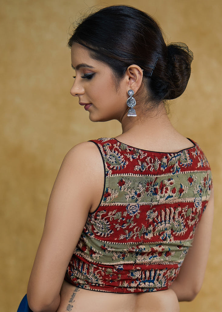 Trendy Cotton maroon Sleeveless Blouse with Black Detailing