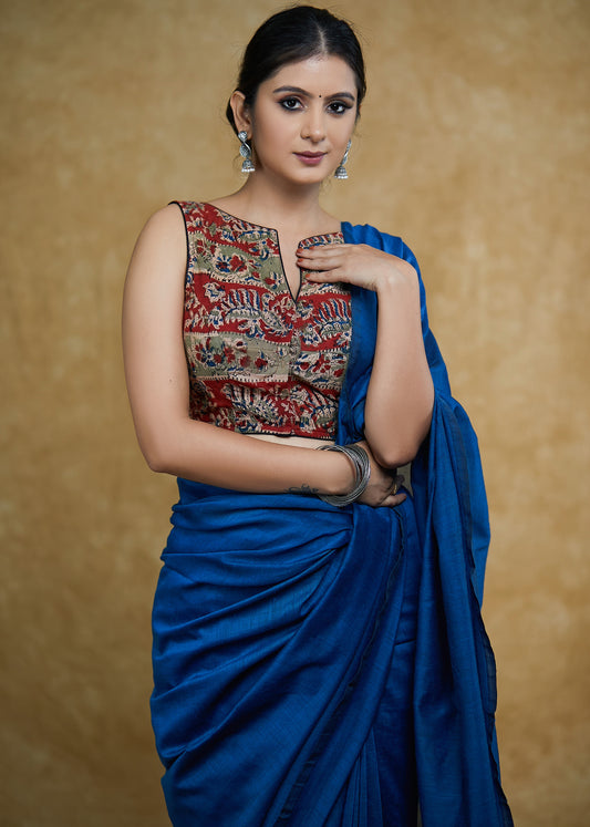 Trendy Cotton maroon Sleeveless Blouse with Black Detailing