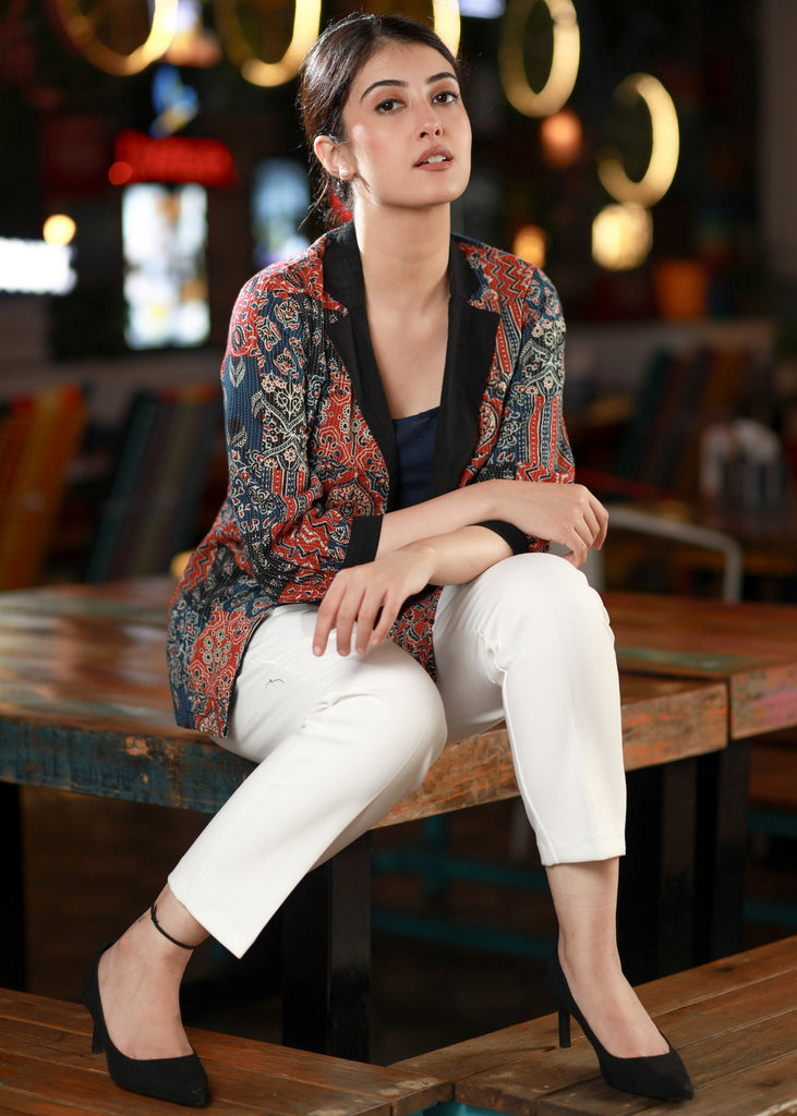 Exclusive Cotton Patchwork Jacket with Navy Blue Inner