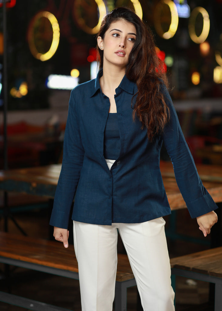 Classic Plain Navy Blue Cotton Shirt
