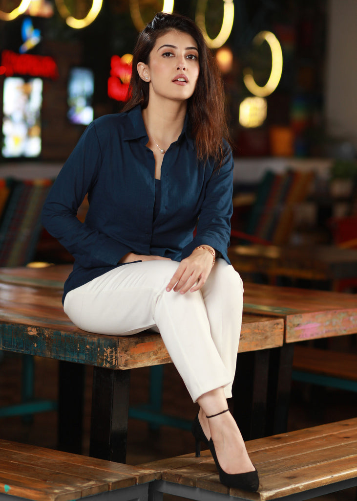 Classic Plain Navy Blue Cotton Shirt