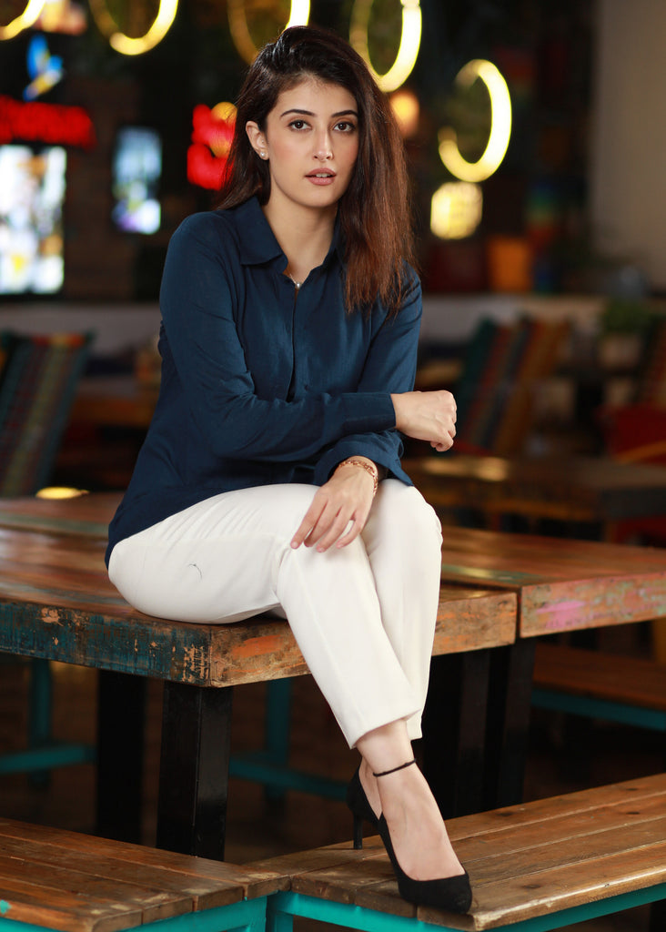 Classic Plain Navy Blue Cotton Shirt