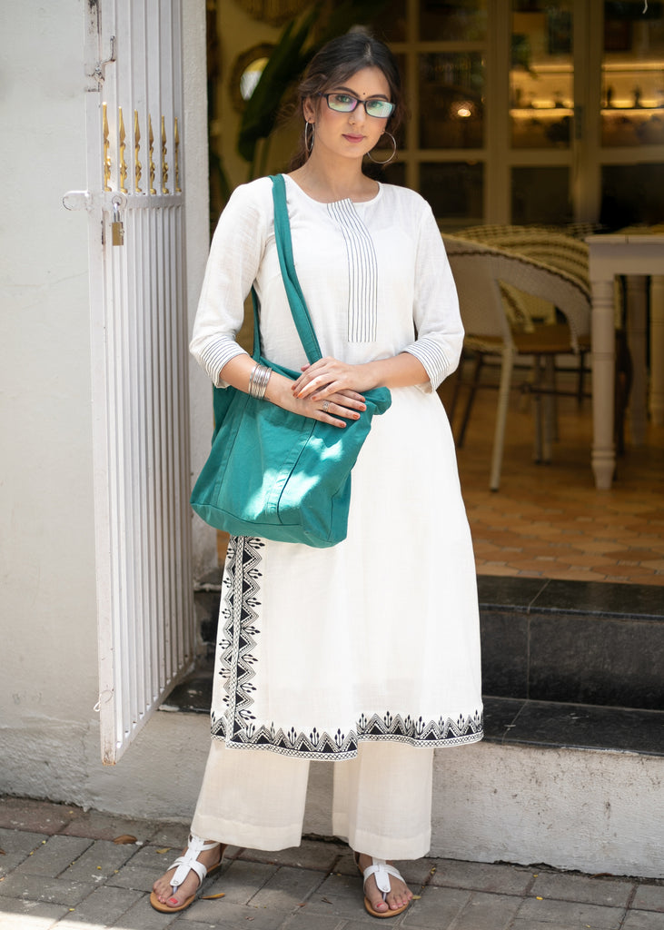 Exclusive White Cotton Embroidered Kurta - Pant Optional