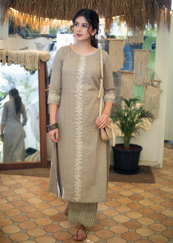 Elegant Cotton Embroidered Kurta - Pant Optional
