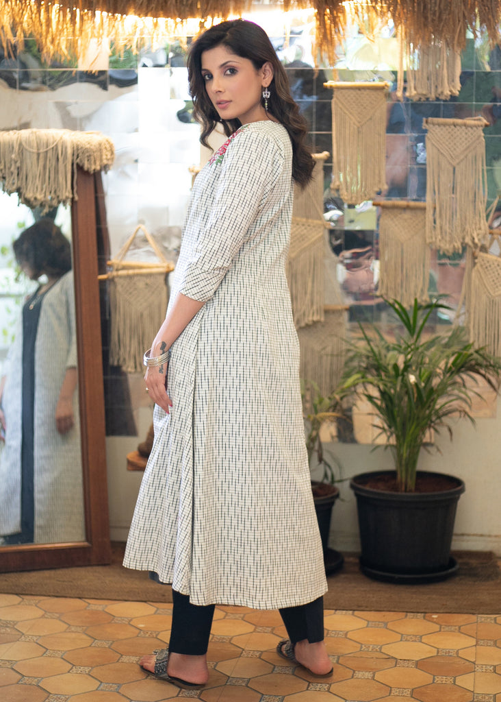 Smart Embroidered Ikat Jacket with Cotton Inner Kurta