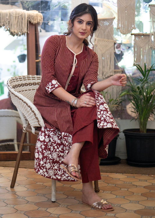 Long Ajrakh Shrug with Embroidery