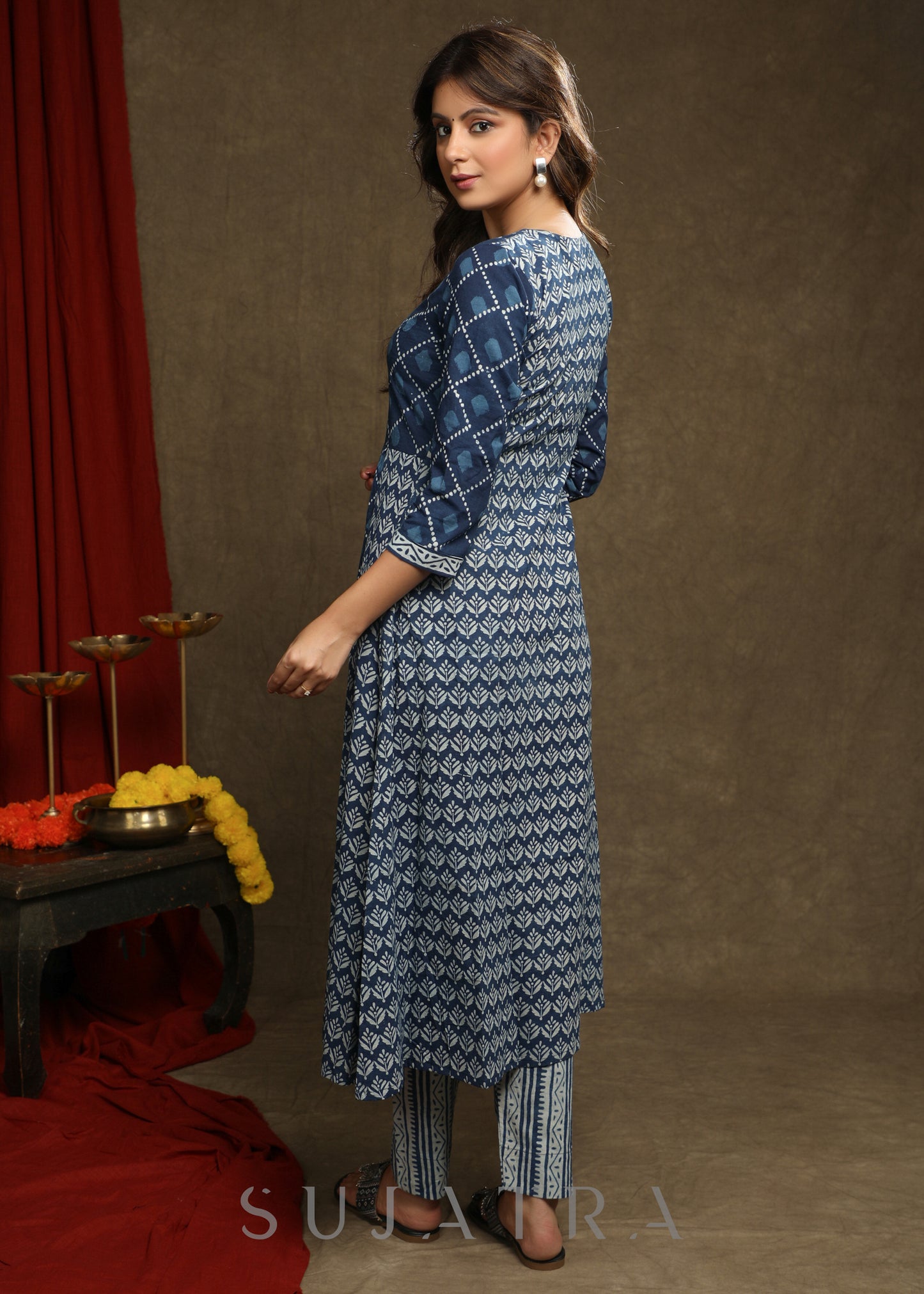 Trendy Indigo Combination A-Line Kurta - Pant Optional