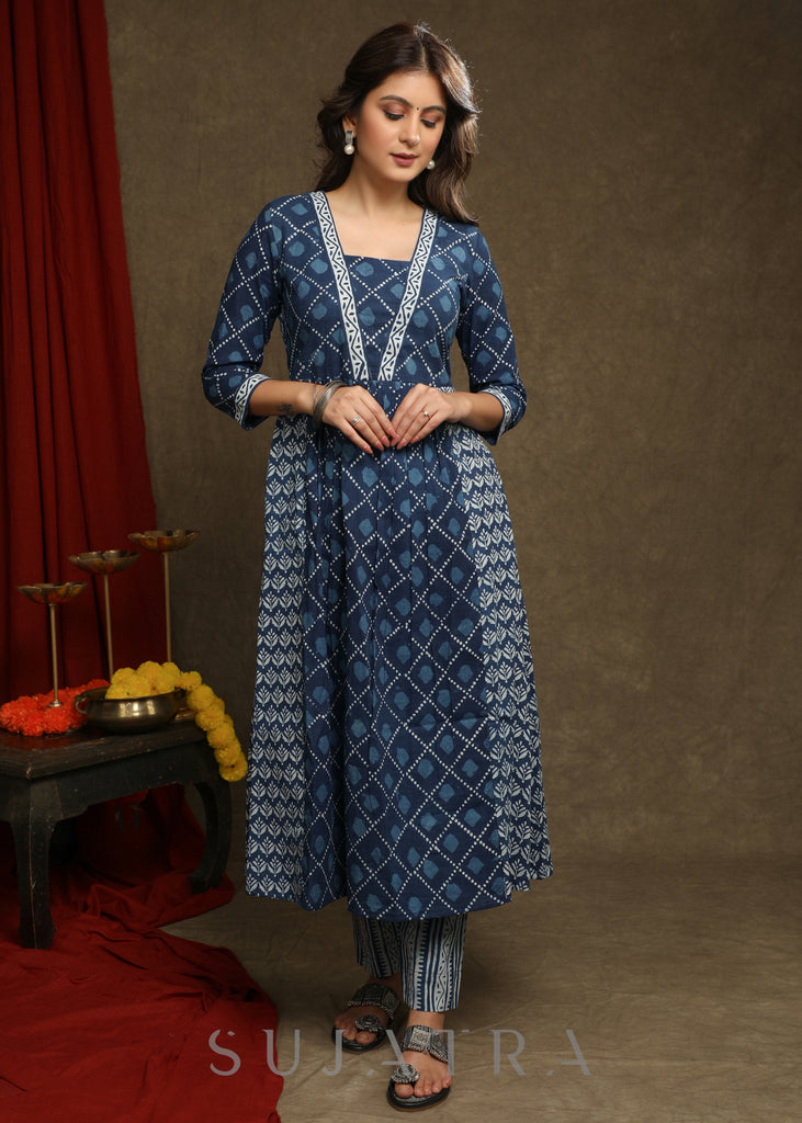 Trendy Indigo Combination A-Line Kurta - Pant Optional
