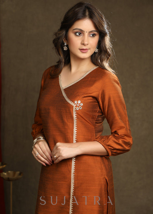 Rust Cotton Silk Pant