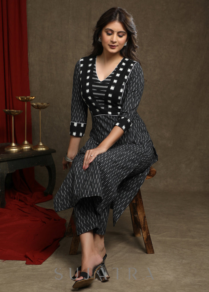 Smart Black Ikat Combination Kurta  - Pant Optional