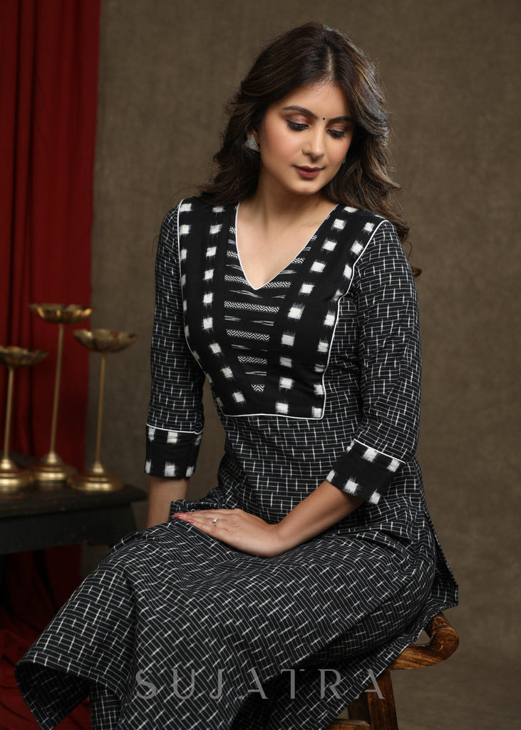 Smart Black Ikat Combination Kurta - Pant Optional