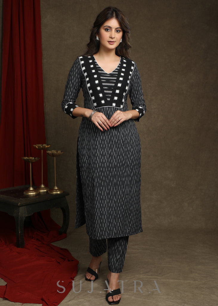 Smart Black Ikat Combination Kurta  - Pant Optional