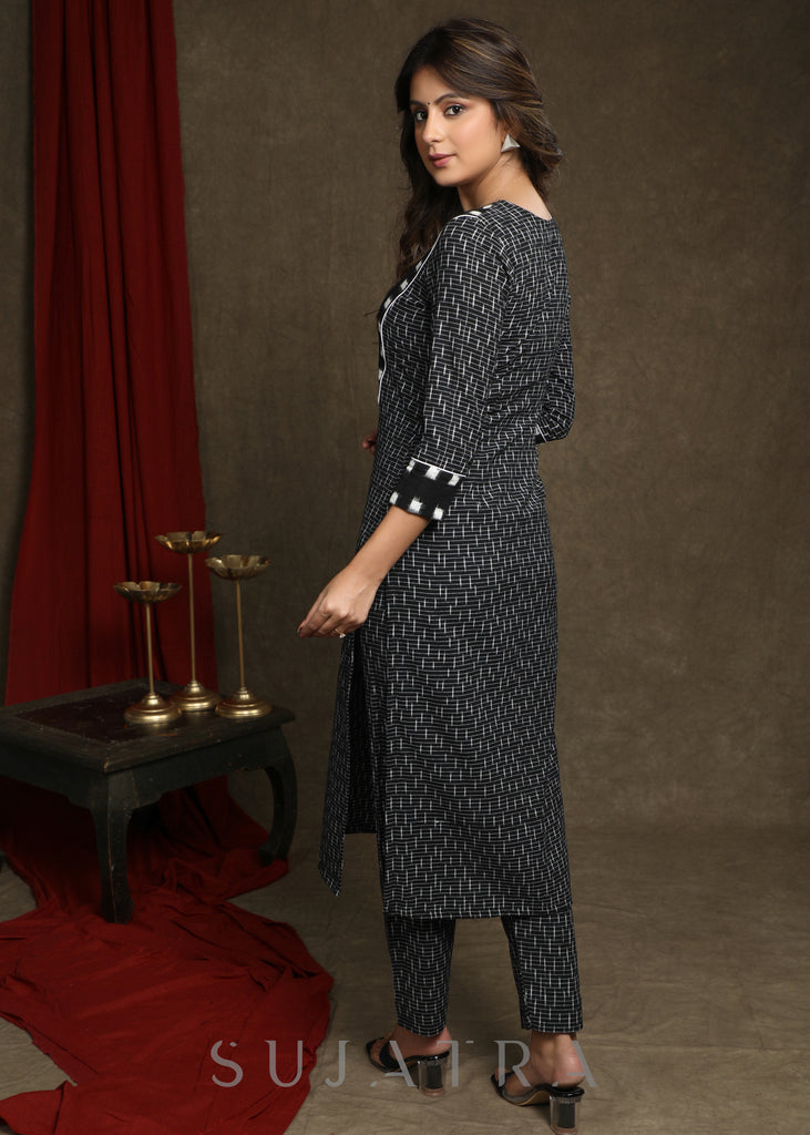 Smart Black Ikat Combination Kurta  - Pant Optional