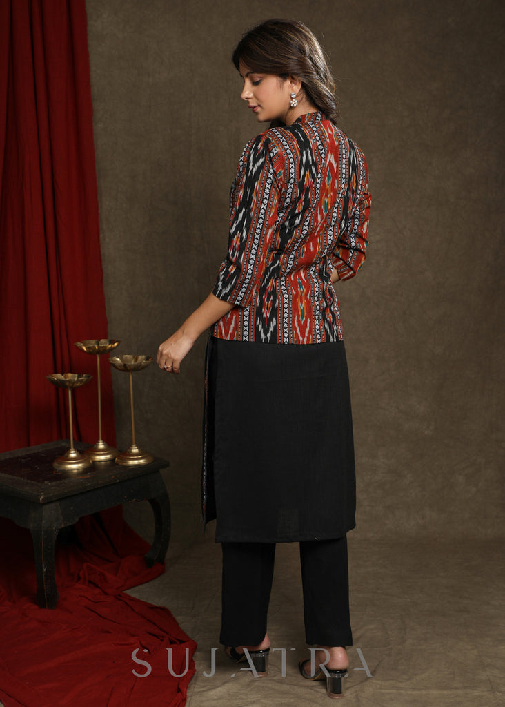 Black Ikat Combination Kurta With Ikat Jacket - Pant Optional