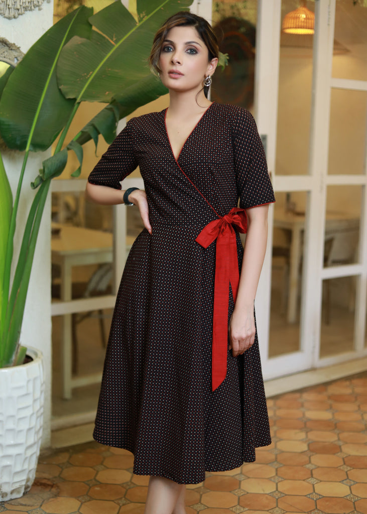 Stylish Polka Dots Crossover Ajrakh Dress