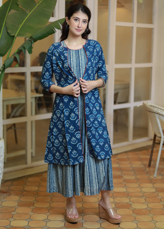 Trendy striped Indigo Dress - Indigo Jacket optional