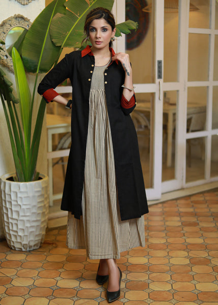 Basic ZigZag and Stripes Cotton Inner with Black Jacket