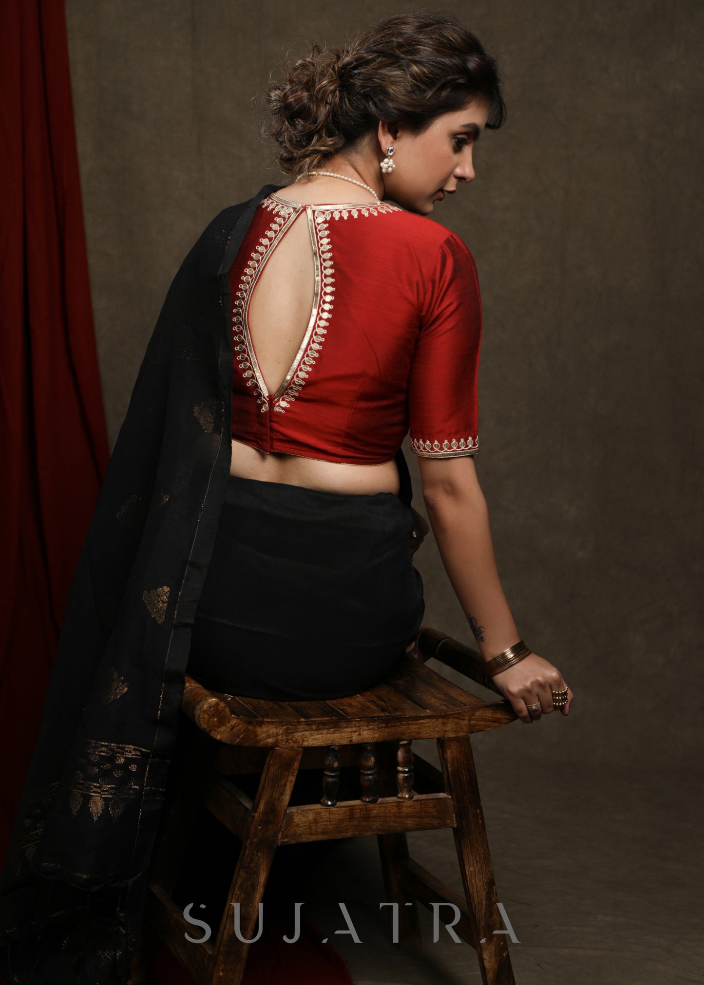 Graceful Hand Embroidered Maroon Cotton Silk Blouse