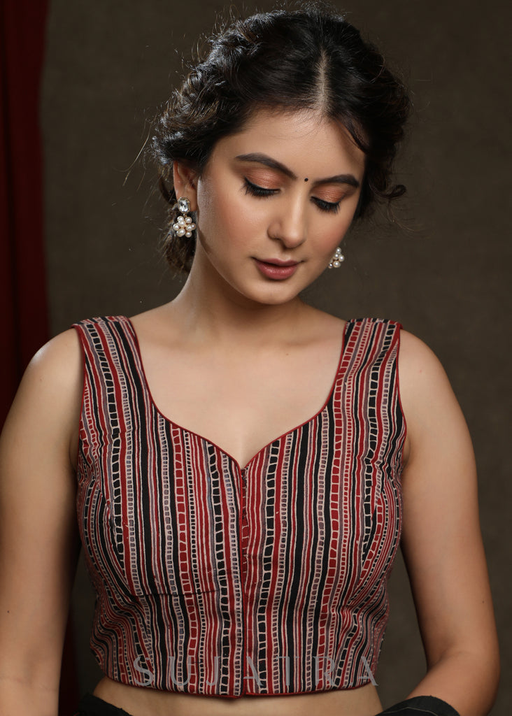 Smart Cotton Ajrakh Sleeveless Blouse