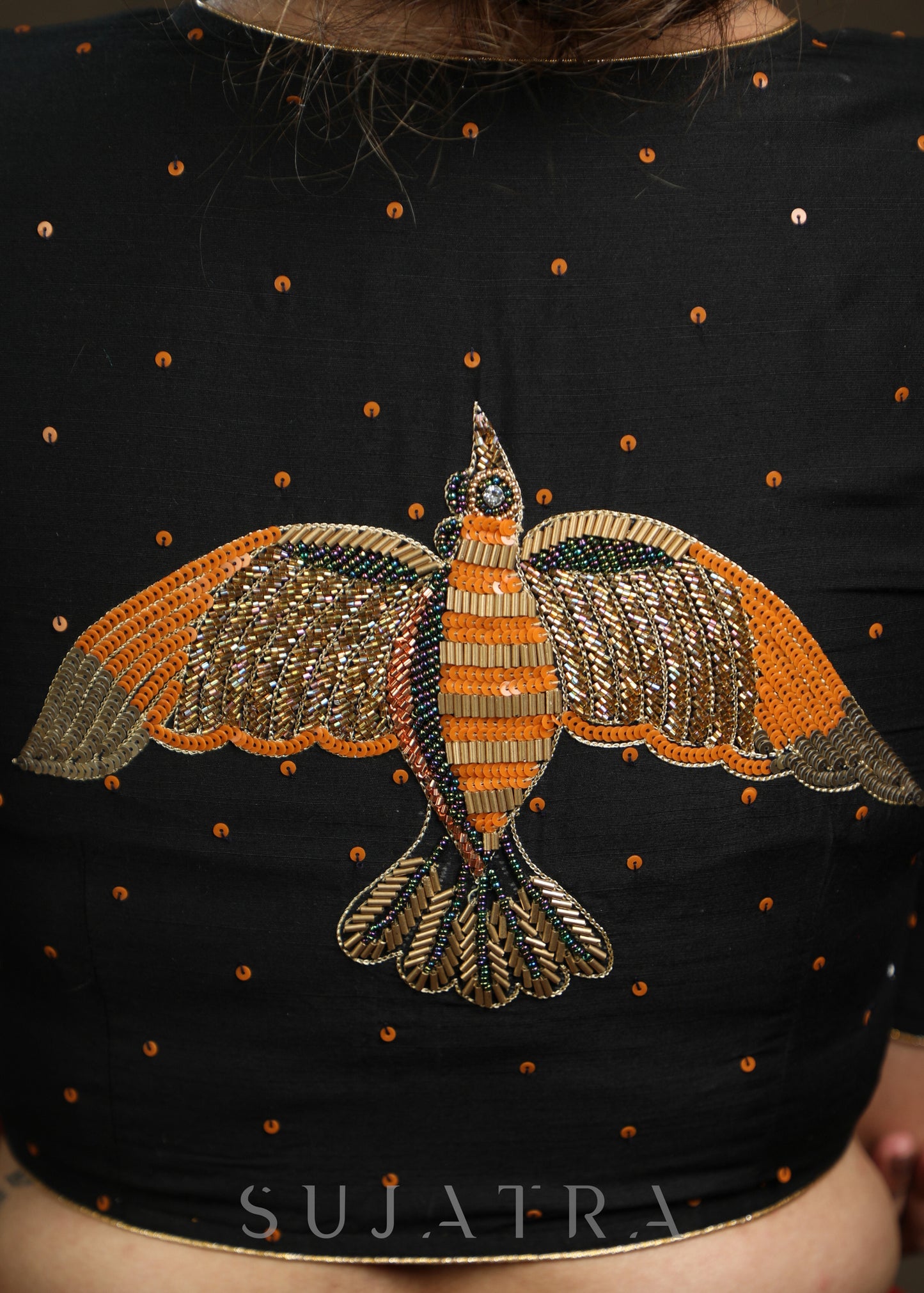 Hand Embroidered Black Cotton Silk blouse