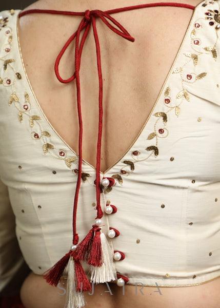 Hand Embroidered Off White Cotton Silk blouse