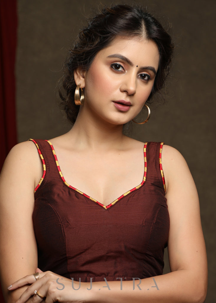 Smart Brown Cotton Silk Blouse