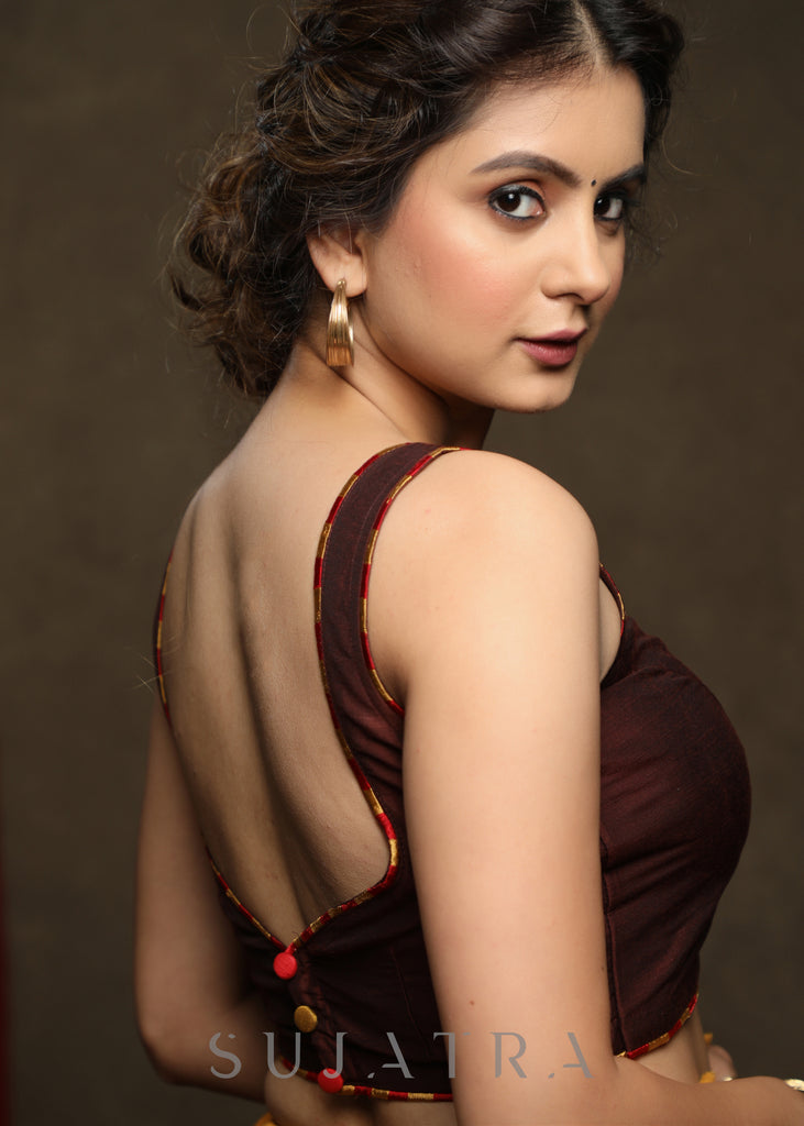 Smart Brown Cotton Silk Blouse