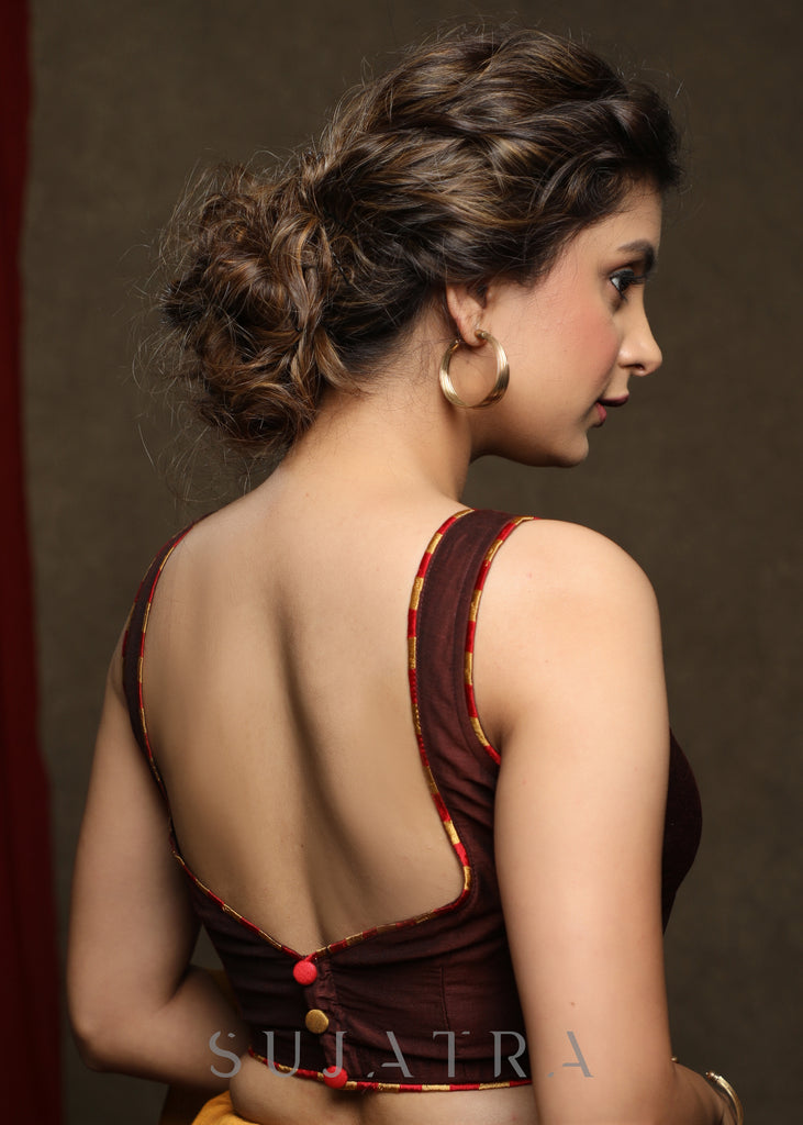 Smart Brown Cotton Silk Blouse