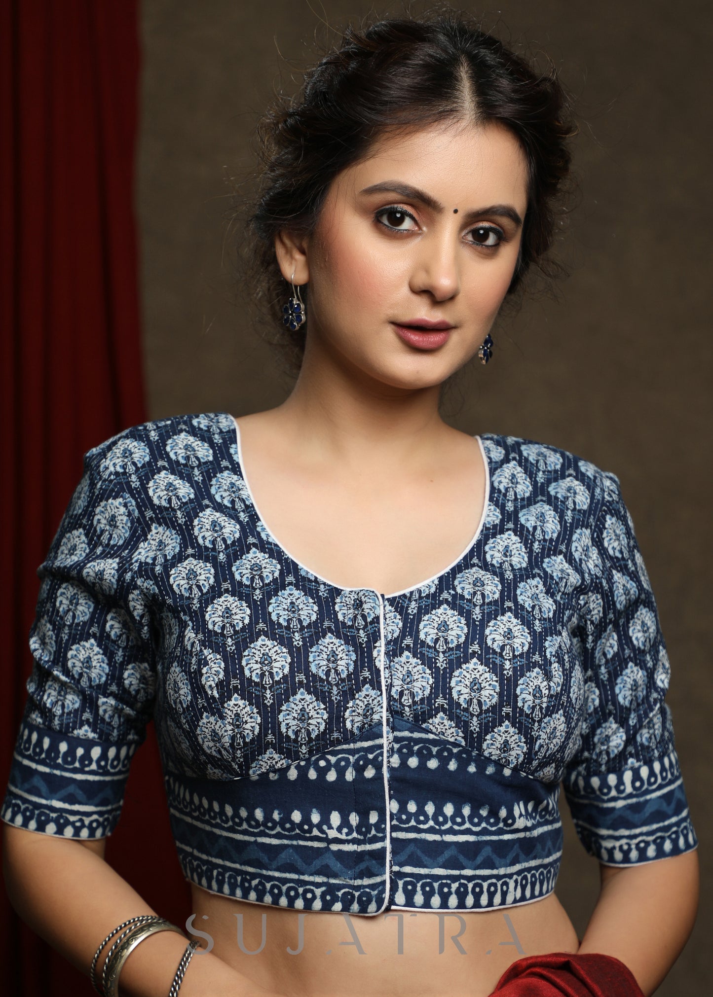 Stylish Cotton Indigo Combination Blouse